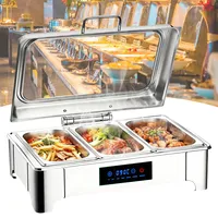VFDZ Chafing Dish Elektrisch Glasdeckel, 9L Edelstahl Speisewärmer Buffetwärmer Elektrisch Einstellbarer Temperatur, Warmhaltebehälter für Speisen für Catering, Buffet, Party(1/3 Pan)