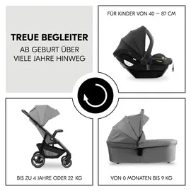 hauck 3in1 Kinderwagen Set inkl. Babyschale ab Geburt bis 22 kg, Klein Zusammenklappbar, Liegefunktion, Getränkehalter - Tablett, UV-Schutz 50+ (Grey)