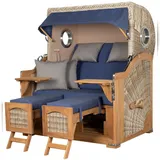 Mr. Deko Strandkorb Komplettset - bene living - Ammersee Grande XL Teak - PE shell - Modell 595 - inkl. Liftersystem
