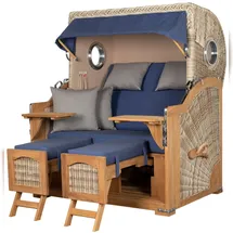 Mr. Deko Strandkorb Komplettset - bene living - Ammersee Grande XL Teak - PE shell - Modell 595 - inkl. Liftersystem