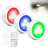 Kabellose Unterbauleuchten, 3 RGBW Puck Lights, 13 Farben Dimmbare LED Schrankbeleuchtung mit Fernbedienung Timer, Magnetisch Akku Schrankleuchten Vitrinenbeleuchtung