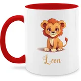 Tasse Tassen 325ml - Löwen - Löwe König der Tiere Leu mit Namen - Zootiere Tiermotiv - 325 ml - Rot - personalisierte name löwe. leo lions löwenmotiv lion und personalisiertes süßer