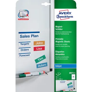 Avery Zweckform Magnet-Schilder J8875-5 Weiß 50 x 140 mm 5 Blatt 40 Etiketten