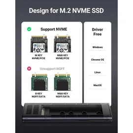 UGREEN 10902 Speicherlaufwerksgehäuse SSD-Gehäuse, M.2 M.2, USB Anschluss, Silber