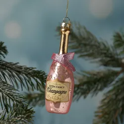 Weihnachtsbaumschmuck CHAMPAGNER Flasche - Glas - inkl. Aufhänger - H: 13,5cm - rosa