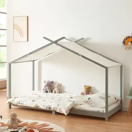 [en.casa] Kinderbett Brome Hausbett 90 x 200 cm Kiefer grau grau