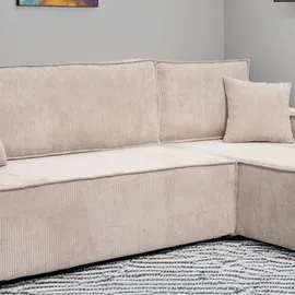 möbel punkt Wohnlandschaft Ecksofa Creme COMO Cord mit Bett Sofa Schlafsofa Ottomane rechts links universell