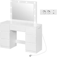 Woltu Schminktisch mit Spiegel LED-Beleuchtung, Steckdose, 7 Schubladen, Weiß