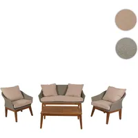 Mendler Gartengarnitur HWC-N37, Garten-/Lounge-Set Sofa Sitzgruppe, Poly-Rattan Holz Akazie grau, Kissen beige ~ Beige