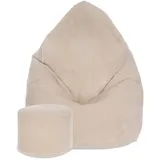 DreamRoots Sitzsack, Beige, 70x105x70 cm, Oeko-Tex® Standard 100, Wohnzimmer, Hocker, Sitzsäcke, XXL Sitzsäcke