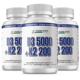 3 Dosen 720 Tabletten Vitamin D3 5000 IE + K2 MK7 200mcg Depot D3 K2