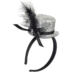 Mini Zylinder an Haarreif glitzer silber - OS
