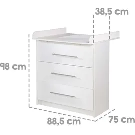 roba Wickelkommode „Maren“ mit abnehmbarem Aufsatz, schmal, 3 Schubladen, Wickelhöhe 90,5 cm, Weiß