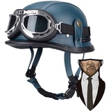 DIRERTYS Deutsche Leder Motorrad Halbhelme Retro Halbschalenhelm JetHelm mit Visier Schnellverschluss Schnalle für Cruiser Chopper Biker Moped DOT/ECE-Zulassung