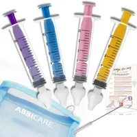 Baby nasenspritze nasendusche ABBICARE 10 ml BPA-frei | Set mit 4 farbige nasenspülung spritze mit weichen Silikonaufsätzen & Ratgeber | Sanfte Nasenpflege für Kochsalzlösung nasenspülung