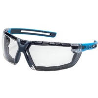 uvex x-fit pro guard Schutzbrille, kratzfest, beschlagfrei, Innovative Arbeitsschutzbrille im modernen Look, Farbe: blau / anthrazit, ohne Slider