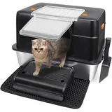 banapoy Vivifying Katzenklo Edelstahl, Leicht zu Reinigen und Geruchsresistent Katzentoilette Edelstahl Auslauf-und Verschüttungssicher, Edelstahl Katzenklo mit Schaufel und Matte (Grau)