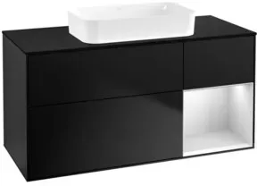 V&B Waschtischunterschrank Finion 120x60 cm, Reg re wh. m Lac, bla m Lac