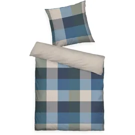 Herding TOM TAILOR Flanell-Bettwäsche, 80x80 cm + 135x200 cm, 100% Baumwolle/ Flanell, Mit Wendemotiv und farbigem Markenreißverschluss, BOLD MOSAIC Blau, Grün (Navy & Forest)