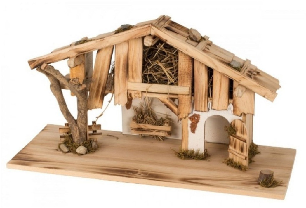 Krippe Holzhaus Weihnachten Krippenspiel Stall 60 x 33 cm Betlehem holzoptik