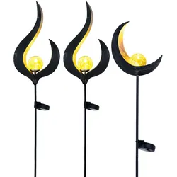 LED Gartendeko Solarleuchten Steckleuchten Außenleuchte Dekoration, Flammen-Design Halbmond, IP44, klar bronzefarben, 3er Set