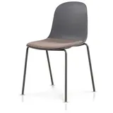 KHG Stapelstuhl Küchenstuhl Dunkelgrau, bis 120 kg belastbar, Minimalistischer Stil, Stapelbar, 4-Fußgestell, Ton-in-Ton Kunststoffsitzschale gepolstert grau
