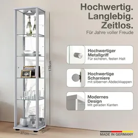 K-Möbel Glasvitrine C1016 176 x 37 x 33 cm Silber