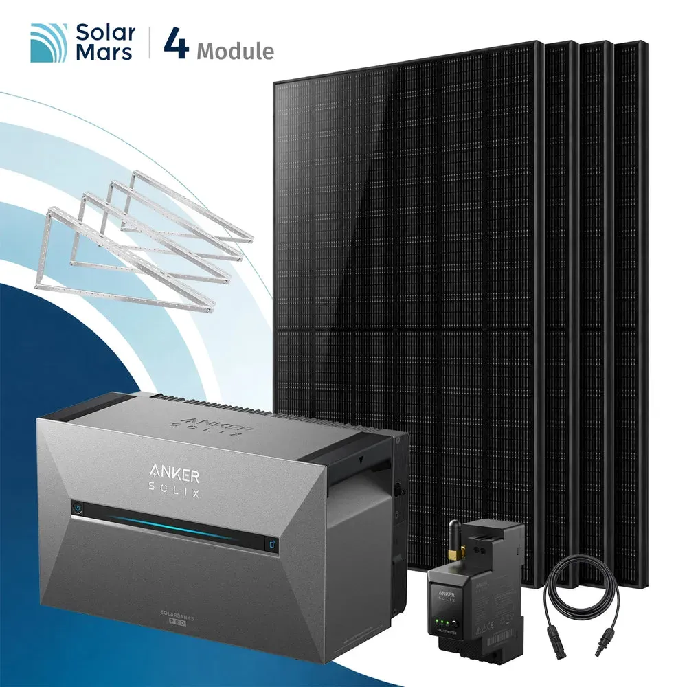 Balkonkraftwerk 2000 Watt mit Speicher Anker SOLIX Solarbank mit MC4 Solarkabel Set - 1x Solarbank E2700 PRO / Ohne Erweiterungsakku / Flachdach/Garten/Wand