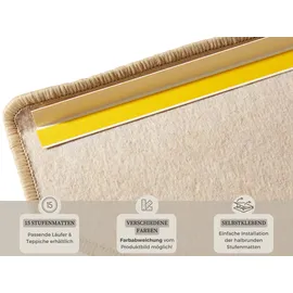HANSE HOME »Fancy«, halbrund, 7 mm Höhe, 15 Stück, Treppenmatten, Selbstklebend, Stufenteppich, Treppenstufen beige ca. 23x65cm