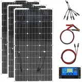 Aysolar 300W 12V Kit Solarpanel Flexibel 3X100W 18V Monokristallines Flexibles Solarmodul+30A 12V/24V Solarladeregler+Solarkabel Off-Grid-System für RV Boot Wohnwagen Camping Häuser Batterien