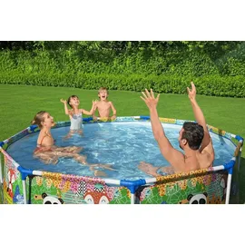 BESTWAY Steel Pro Paradise Frame Pool rund 274 x 66 cm bunt