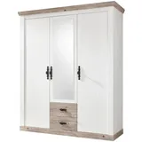 furn.design Kleiderschrank weiß Pinien, Metall, Nachbildung,Pinie, 3 Fächer, 2 Schubladen, Sockel, 169x201x60 cm, FSC 100%, Schlafzimmer, Kleiderschränke