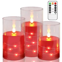 Kiexung LED-Kerzen, batteriebetriebenes Kerzenblinken, eingebautes Sternenlicht-Lichterkettenlicht, unzerbrechliches Plexiglas mit Fernbedienungs-Timer, 3er-Set (rot)