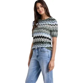 STREET ONE Kurzarm Pullover mit Zick-Zack-Muster Grün 34