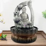 Zimmerbrunnen mit Pumpe und LED-Beleuchtung Buddha Brunnen Brunnendekoration Mit Licht Desktop Brunnen aus Resin Wasserfall Für Zuhause Büro Schlafzimmer Dekoration