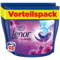 Lenor Colorwaschmittel Allin1 PODS Amethyst Blütentraum 98 Waschladungen, Hygienische Tiefenreinigung und Lang Anhaltende Frische