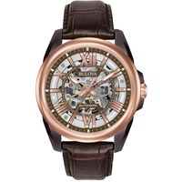 Bulova Herren Analog Automatik Uhr mit Leder Armband 98A165