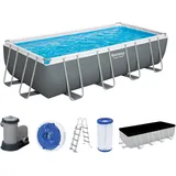 BESTWAY Power Steel Frame Pool Komplett-Set mit Filterpumpe 549 x 274 x 122 cm, grau, eckig