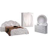 JVmoebel Schlafzimmer-Set, Set Komplettes Schlafzimmer Bett Schrank Nachttisch Spiegel 6 tlg. weiß