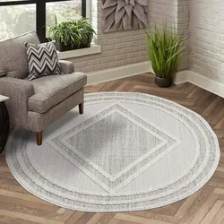 Teppich CARPET CITY "LINDO 8853", grün, H:11mm Ø:200cm, Obermaterial: 100% Polyester, Teppiche, Kurzflor, Hochtief-Muster/ 3D-Effekt, Boho-Stil, Wohnzimmer