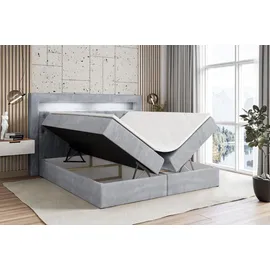 altdecor BOXBETT LED mit H3-Matratze und Lattenrost - NOEL GOLD - 160x200 Hellgrau