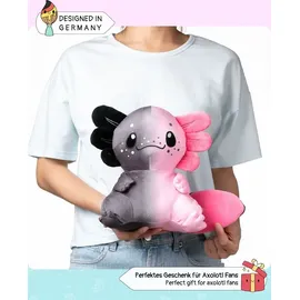 corimori Axolotl Plüschtier Grau, Pink 25cm | Freckles der Harlekin Axolotl | Süßes Kuscheltier