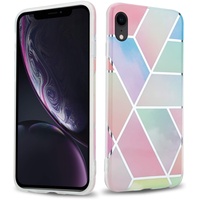 Cadorabo IMD TPU Bunter Marmor Cover iPhone XR Smartphone Hülle Pink