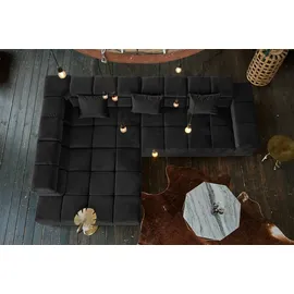 KAWOLA Sofa NEVADA Ecksofa Velvet schwarz Recamiere links mit motorischem Sitzvorzug - Schwarz