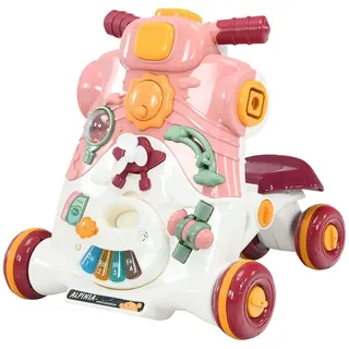 Costway 3 in 1 Lauflernwagen mit Lichtern und Musik- & Spielfunktion, Laufwagen mit Anti-Rutsch-Reifen, Rutschfahrzeug für Jungen, Mädchen von 6-36 Monaten, (Rosa)