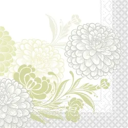 Mank Serviette aus Tissue - Design Clarissa in Grün, 40 x 40 cm, 100 Stück - Dahlien Blumen Ornamente