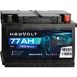 HeyVolt Autobatterie 12V 77Ah 750A/EN Starterbatterie, absolut wartungsfrei ersetzt 68Ah 70Ah 72Ah 74Ah 75Ah