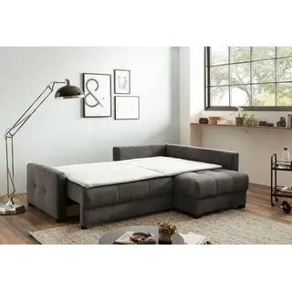 exxpo - sofa fashion Ecksofa Chester, Boxspring Federkern-Polsterung für bequemeren Sitzkomfort, L-Form, schmale Armlehnen, Bettfunktion u. Bettkasten grau