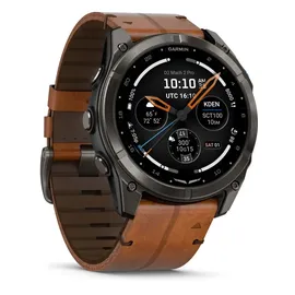 Garmin D2TM Mach 2 Pro BT 51 mm Titaniumgehäuse Carbon Grau Lederarmband braun/Silikonarmband schwarz