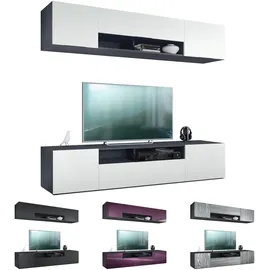 Vladon Wohnwand, Schwarz, Holzwerkstoff, 181x147x35 cm, Wohnzimmer, Wohnwände, Wohnwand-Sets